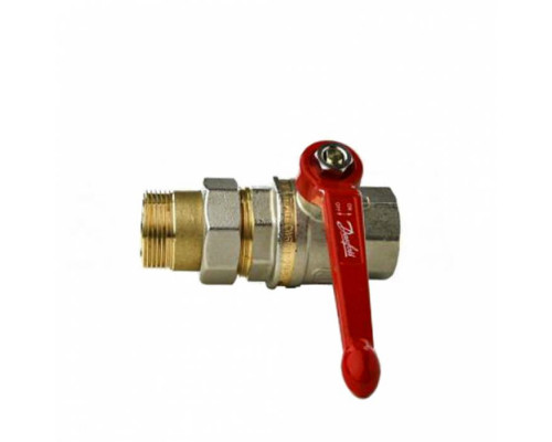 Кран шаровой латунный BVR-F Ду 32 Ру40 ВР/"американка" полный проход рычаг Danfoss 065B8206