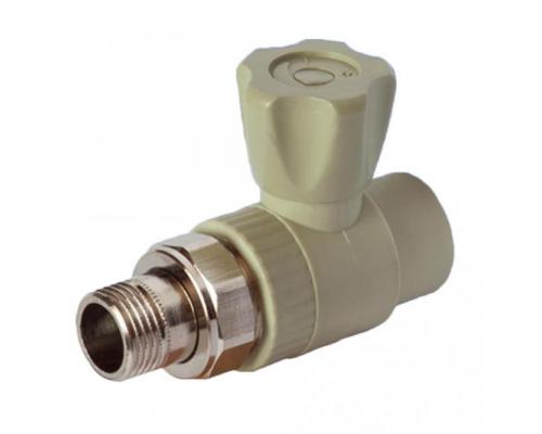 Клапан (вентиль) PP-R запорный сер НР Дн 20х1/2" Ру25 прямой для радиатора РосТурПласт 15820