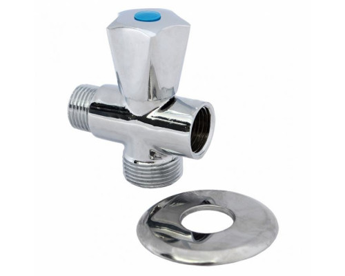 Кран шаровой латунный бытовой никелированный 1045 Ду 1/2"х3/4"х1/2" НР 1045-01