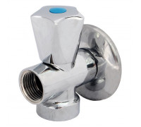 Кран шаровой латунный бытовой никелированный 1046 Ду 1/2"х3/4"х1/2" ВР/НР 1046-01