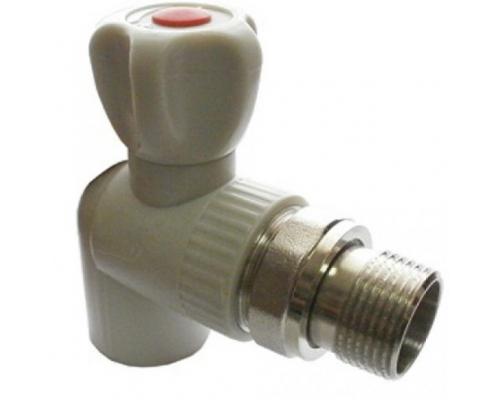 Клапан (вентиль) PP-R запорный сер НР Дн 20х1/2" Ру25 угловой для радиатора РосТурПласт 15821
