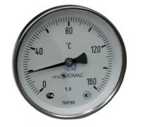 Термометр биметаллический Дк100 L=50мм G1/2 160C - надежный измеритель температуры от НПО ЮМАС. Осевой монтаж, точность и долговечность.